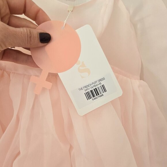 Selkie French Puff Dress Peach - Picture 3 of 7